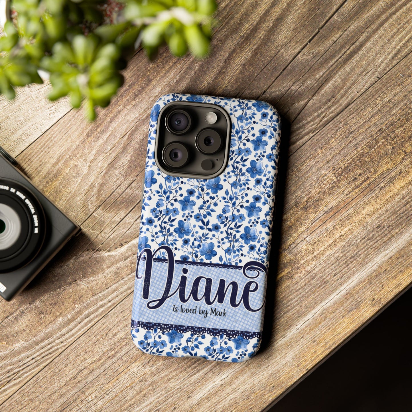 Personalised phone tough case - blue cottagecore floral design