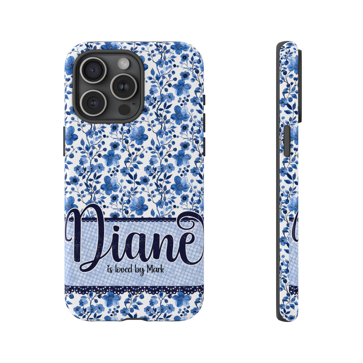 Personalised phone tough case - blue cottagecore floral design
