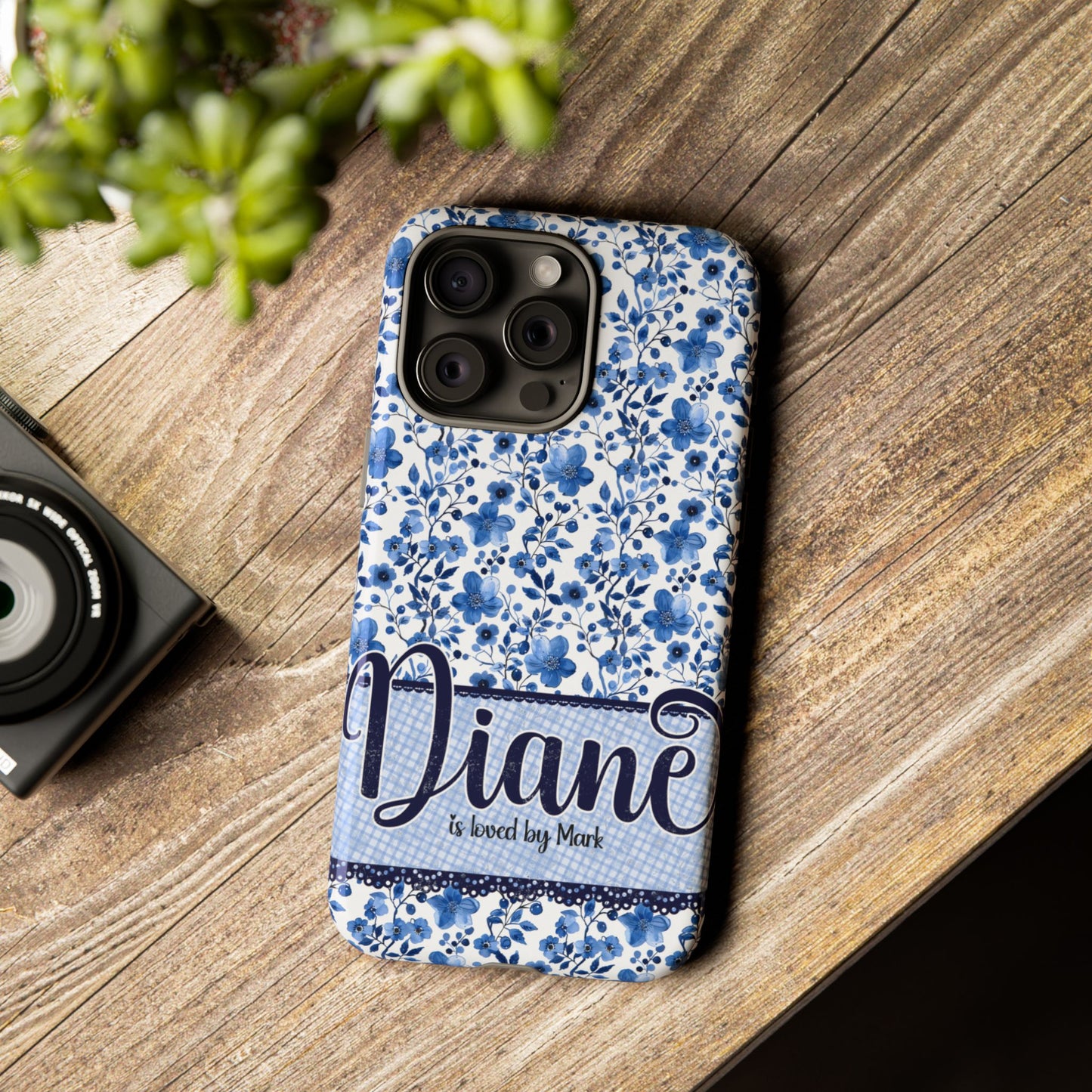 Personalised phone tough case - blue cottagecore floral design