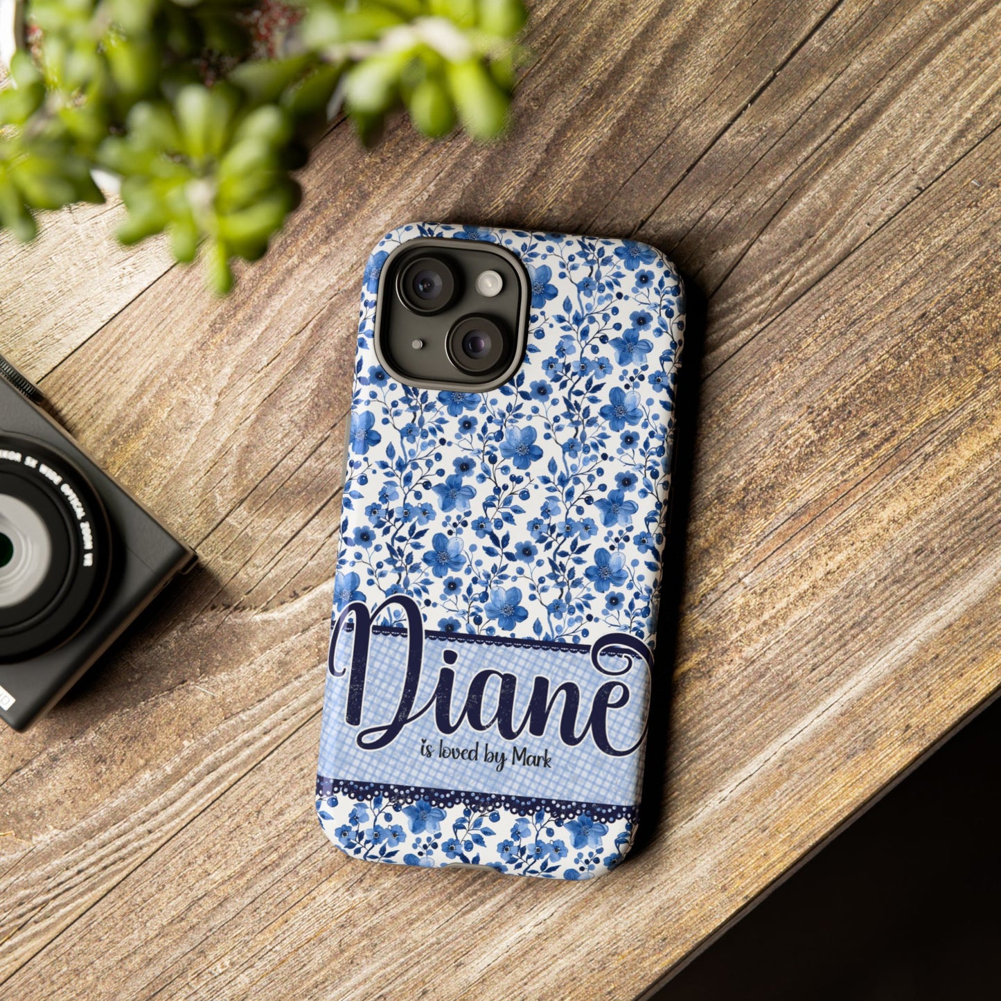 Personalised phone tough case - blue cottagecore floral design