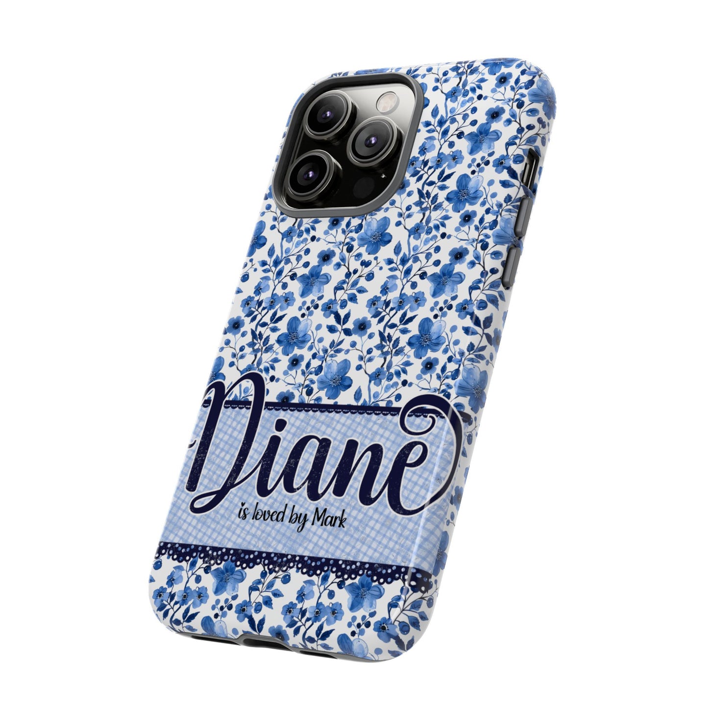 Personalised phone tough case - blue cottagecore floral design