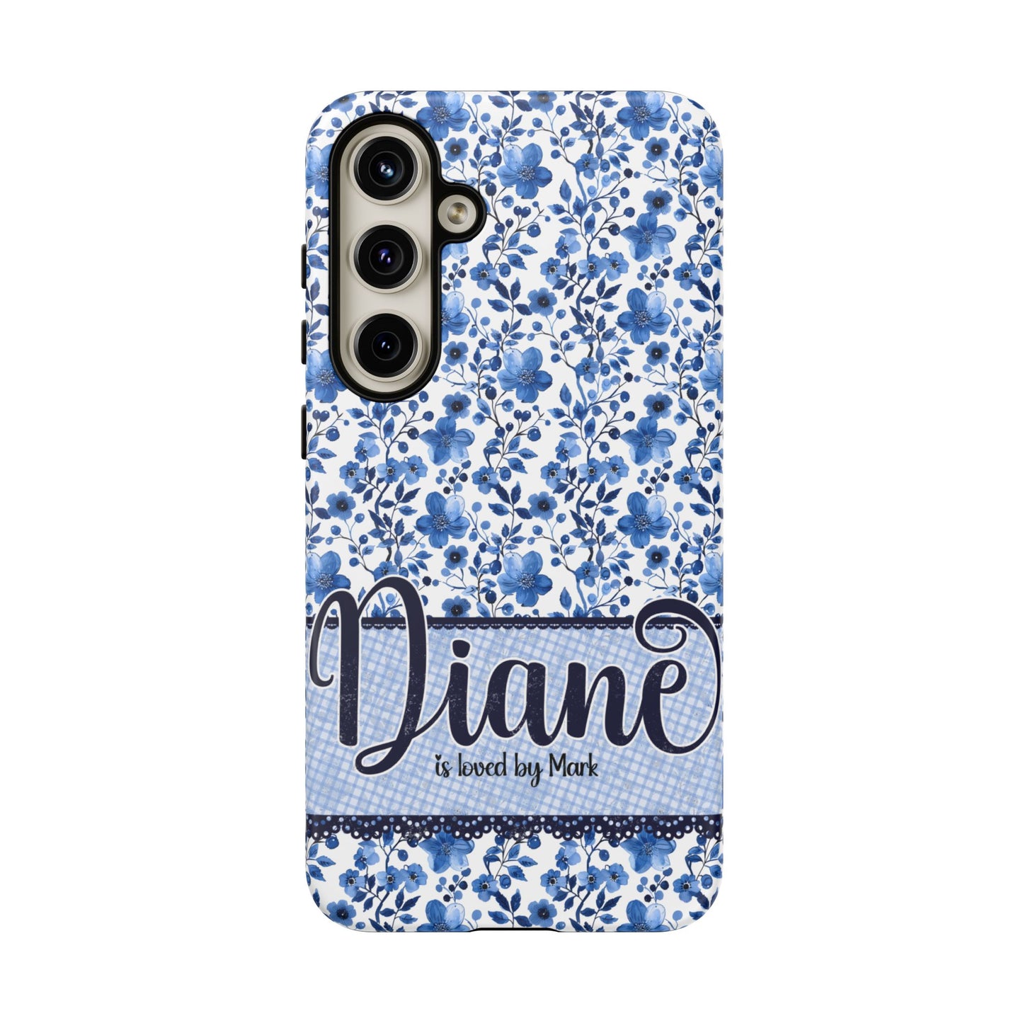 Personalised phone tough case - blue cottagecore floral design