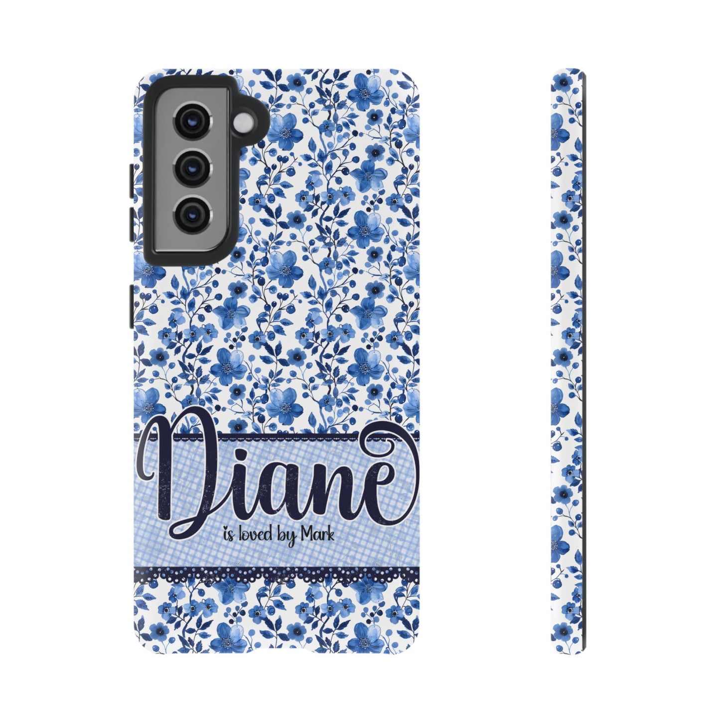 Personalised phone tough case - blue cottagecore floral design