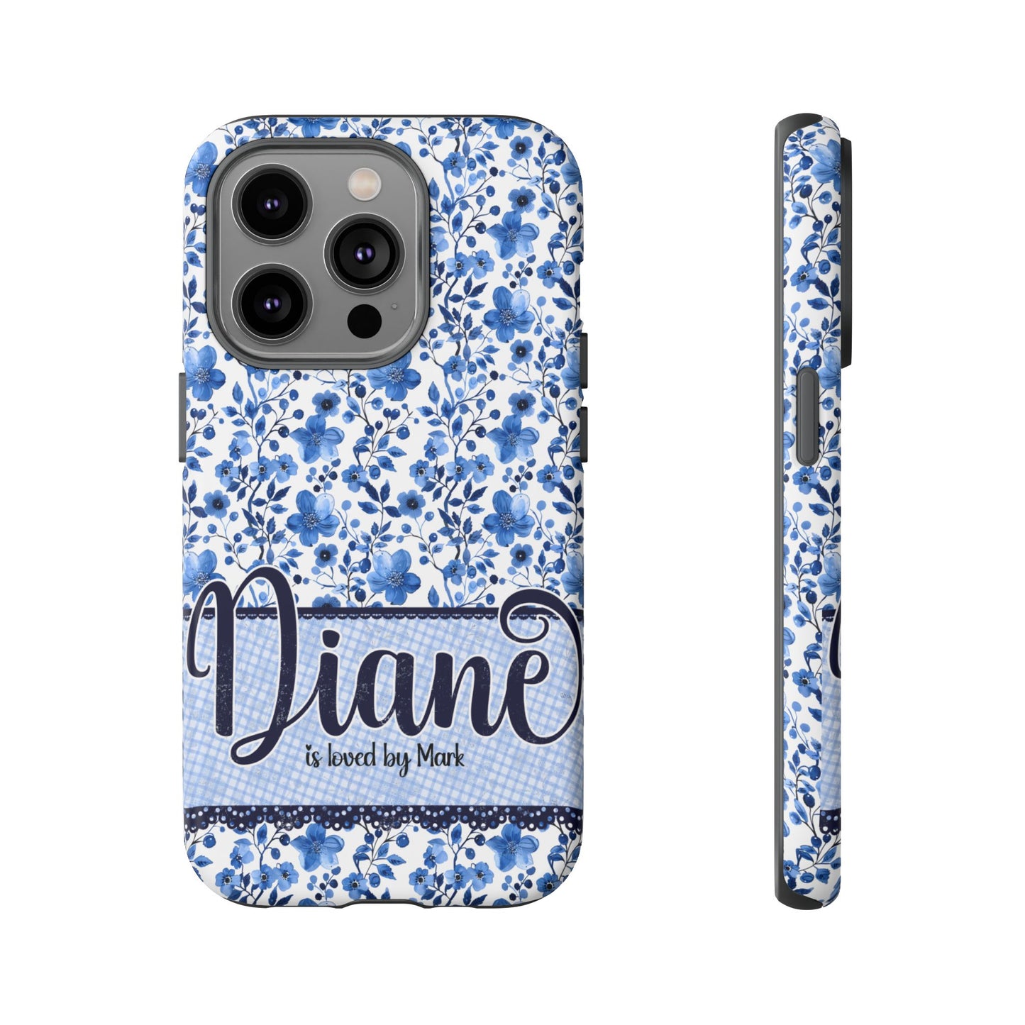 Personalised phone tough case - blue cottagecore floral design