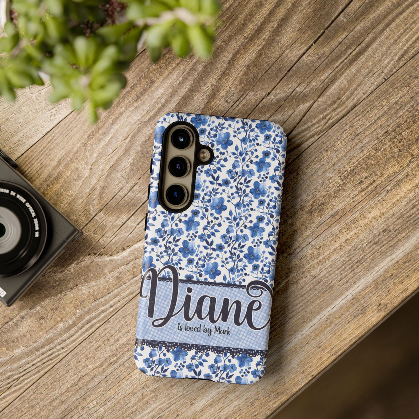 Personalised phone tough case - blue cottagecore floral design