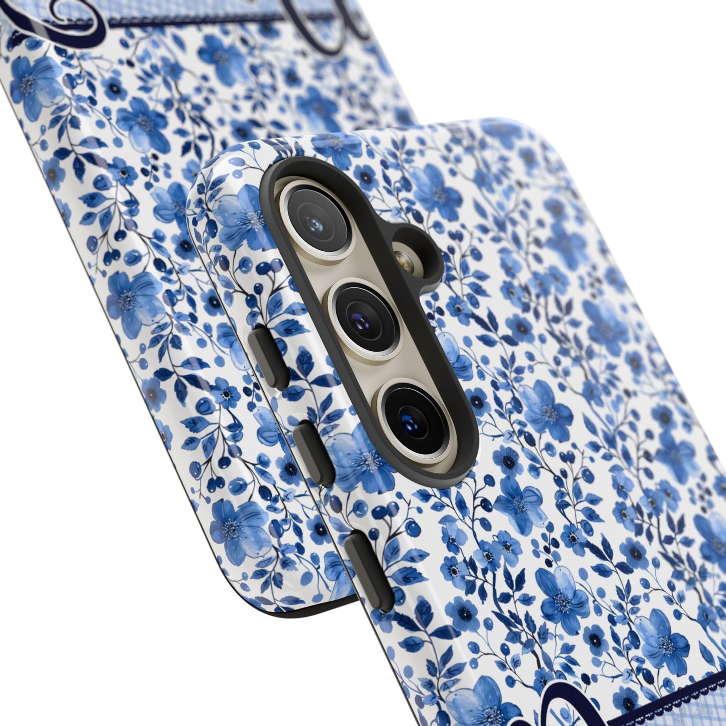 Personalised phone tough case - blue cottagecore floral design