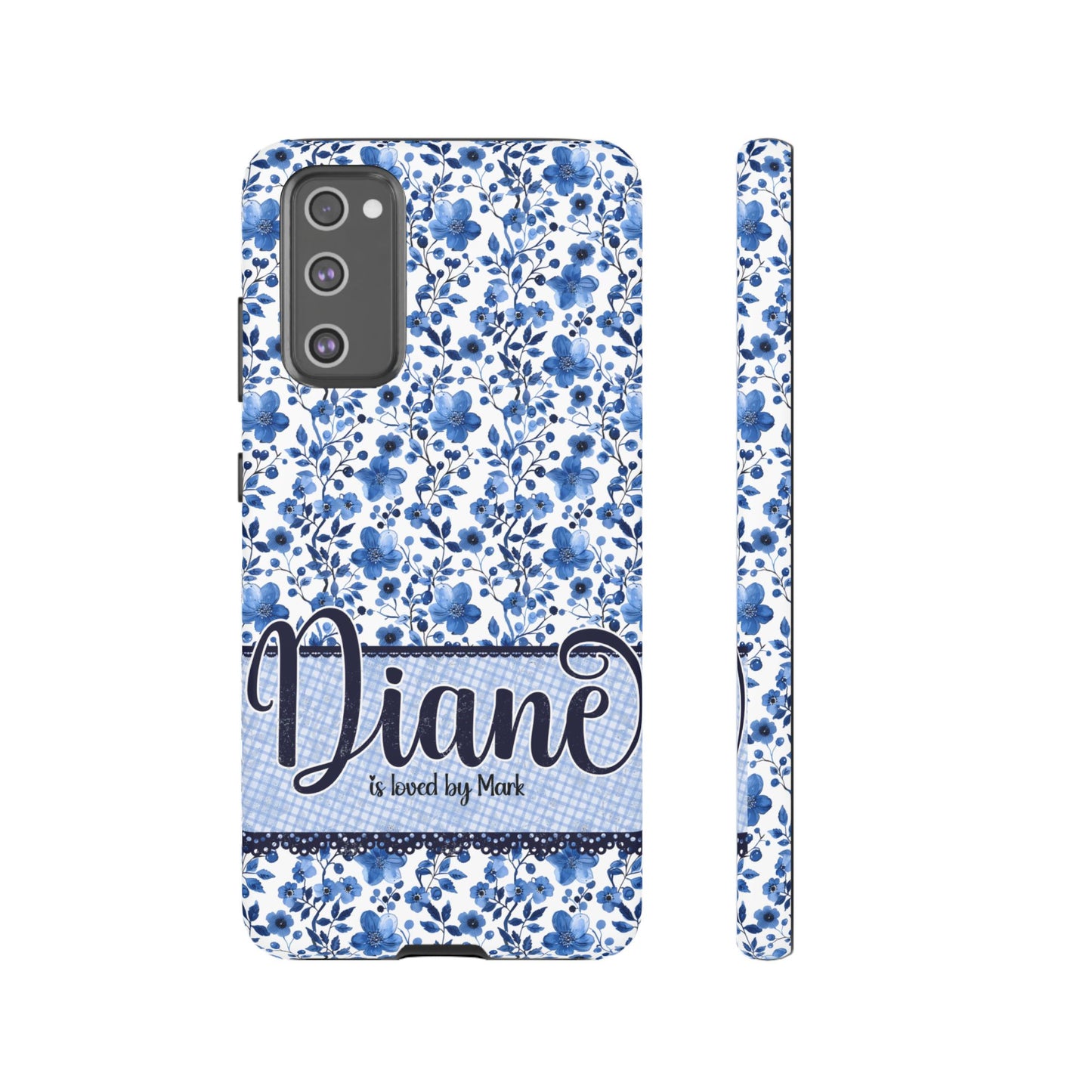 Personalised phone tough case - blue cottagecore floral design