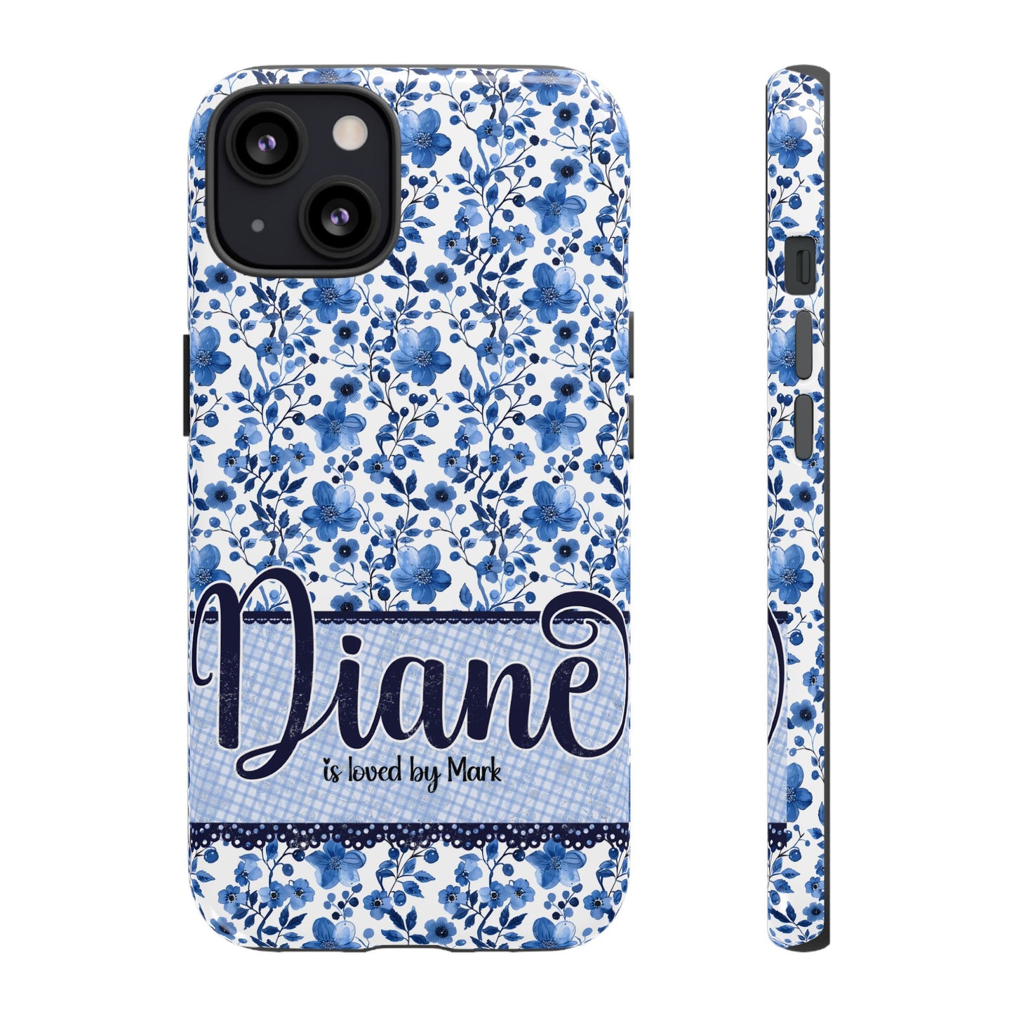 Personalised phone tough case - blue cottagecore floral design