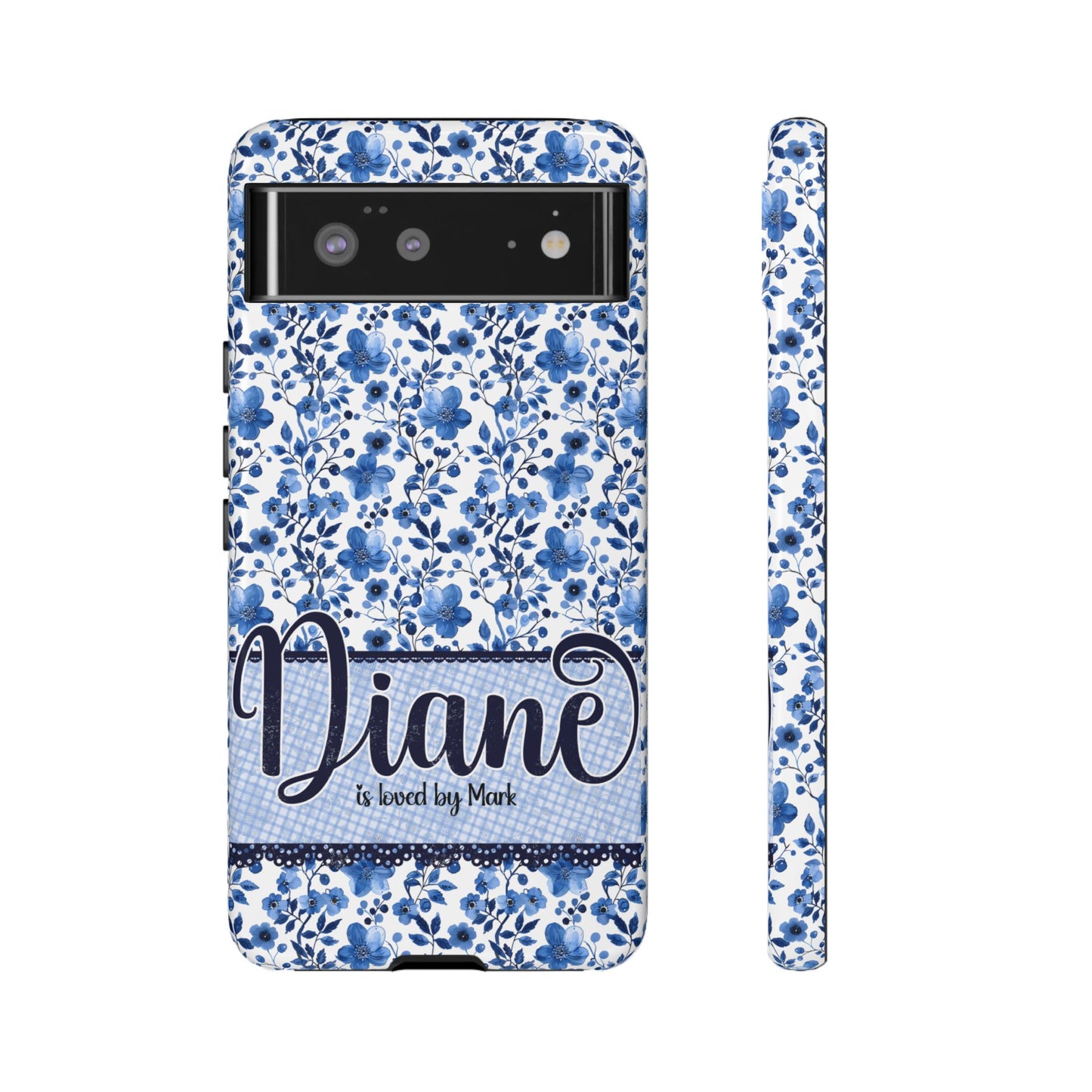 Personalised phone tough case - blue cottagecore floral design