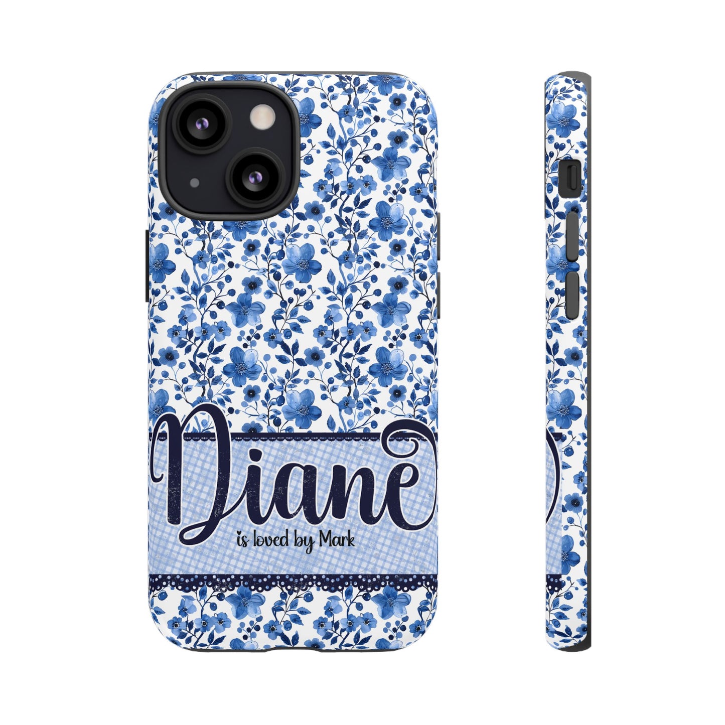Personalised phone tough case - blue cottagecore floral design