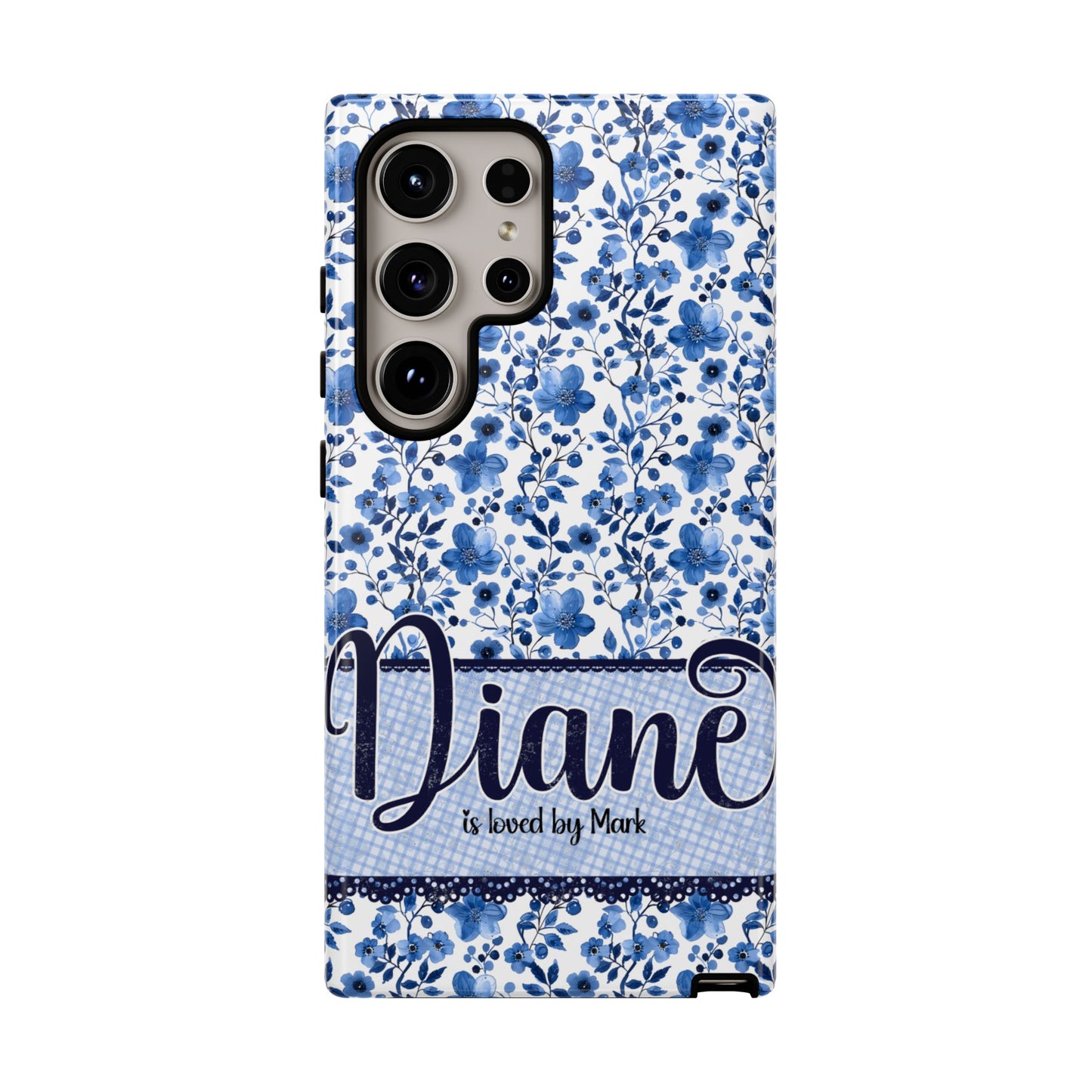Personalised phone tough case - blue cottagecore floral design