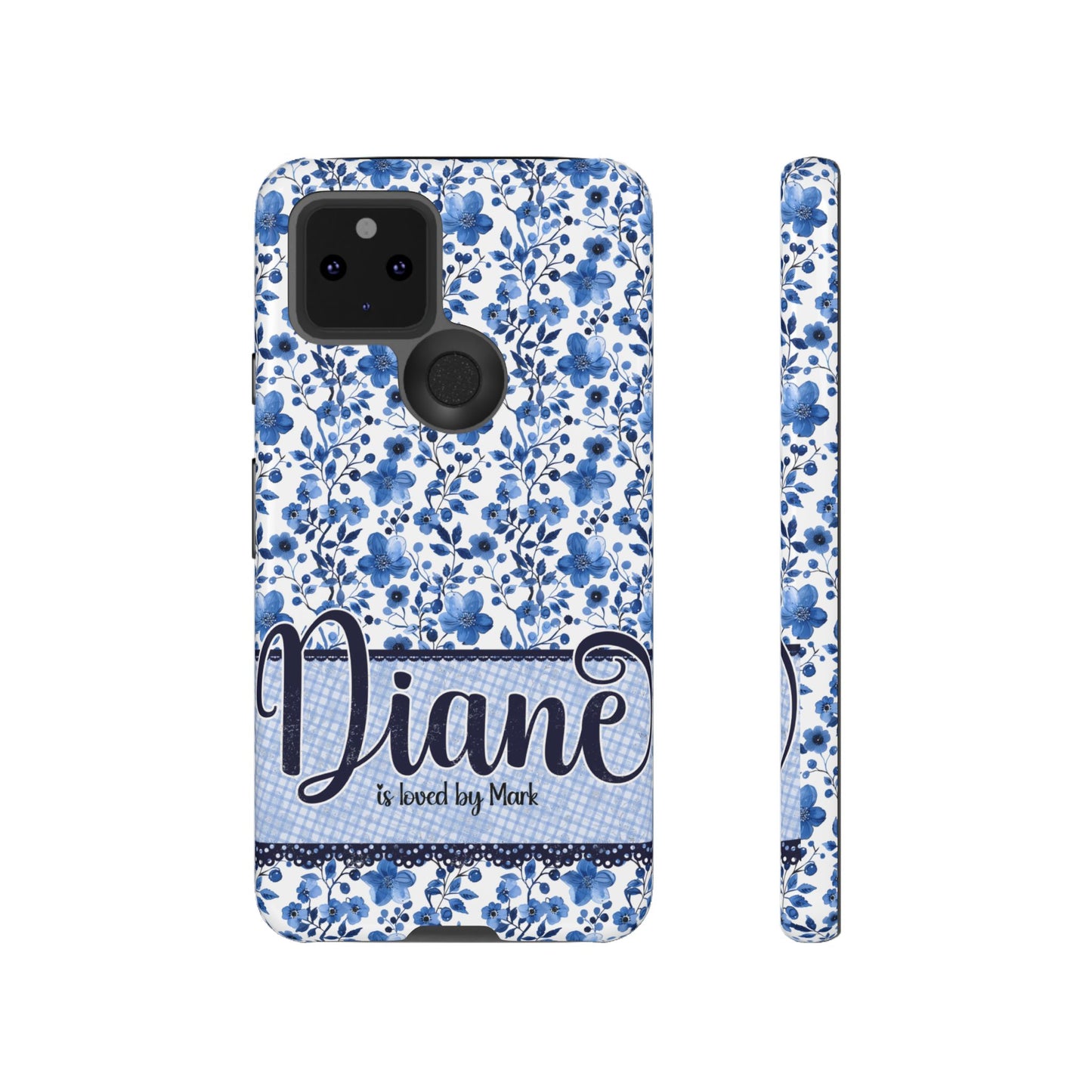 Personalised phone tough case - blue cottagecore floral design