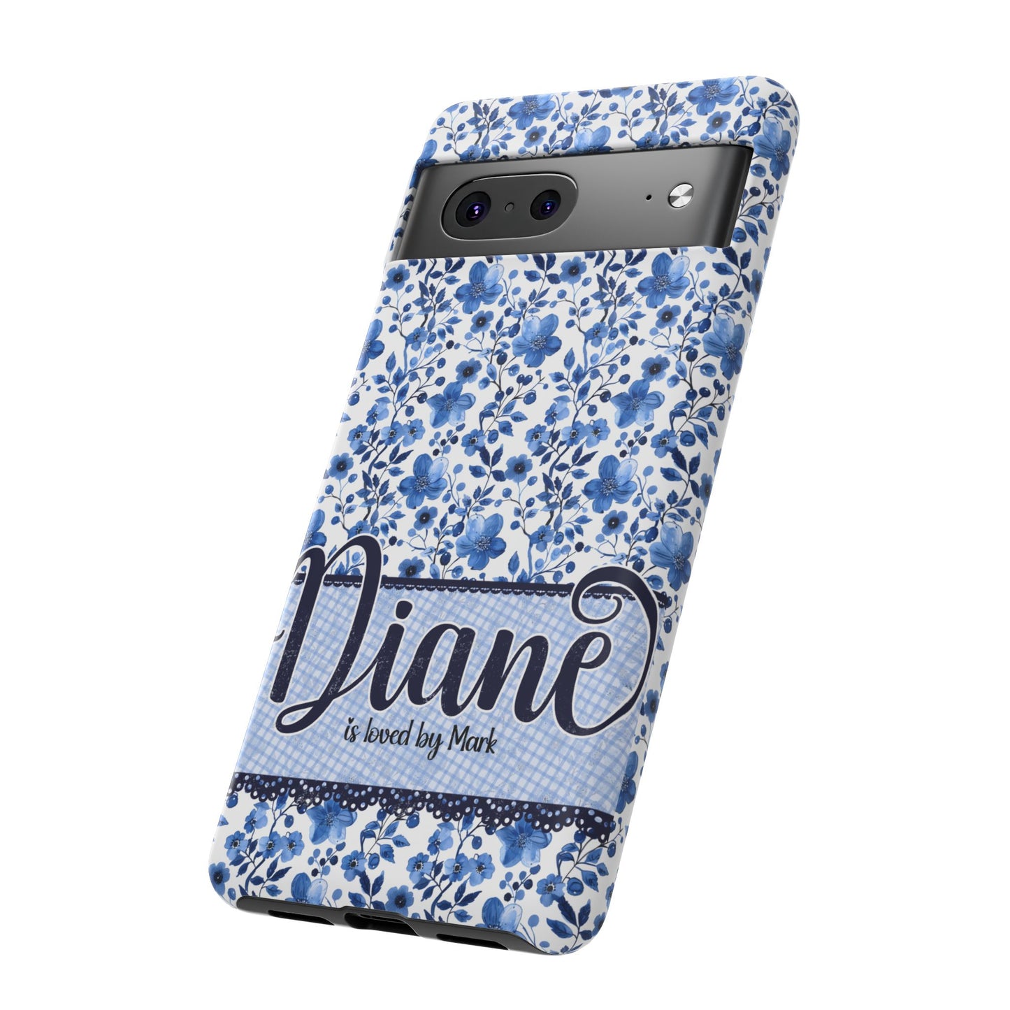 Personalised phone tough case - blue cottagecore floral design