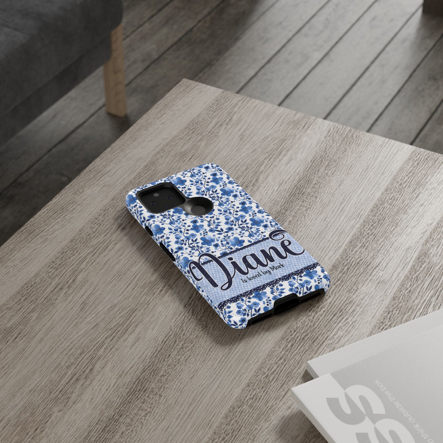 Personalised phone tough case - blue cottagecore floral design