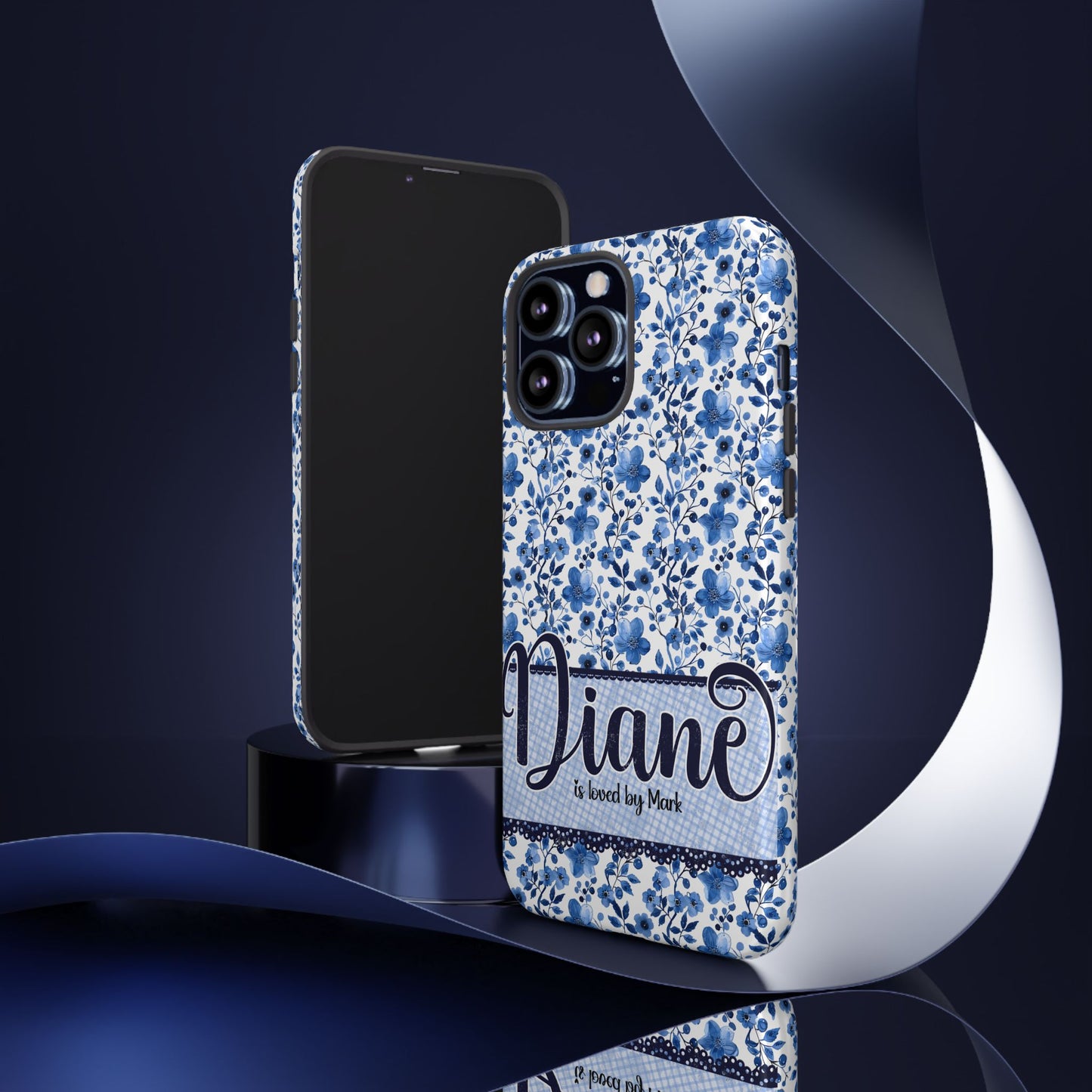 Personalised phone tough case - blue cottagecore floral design