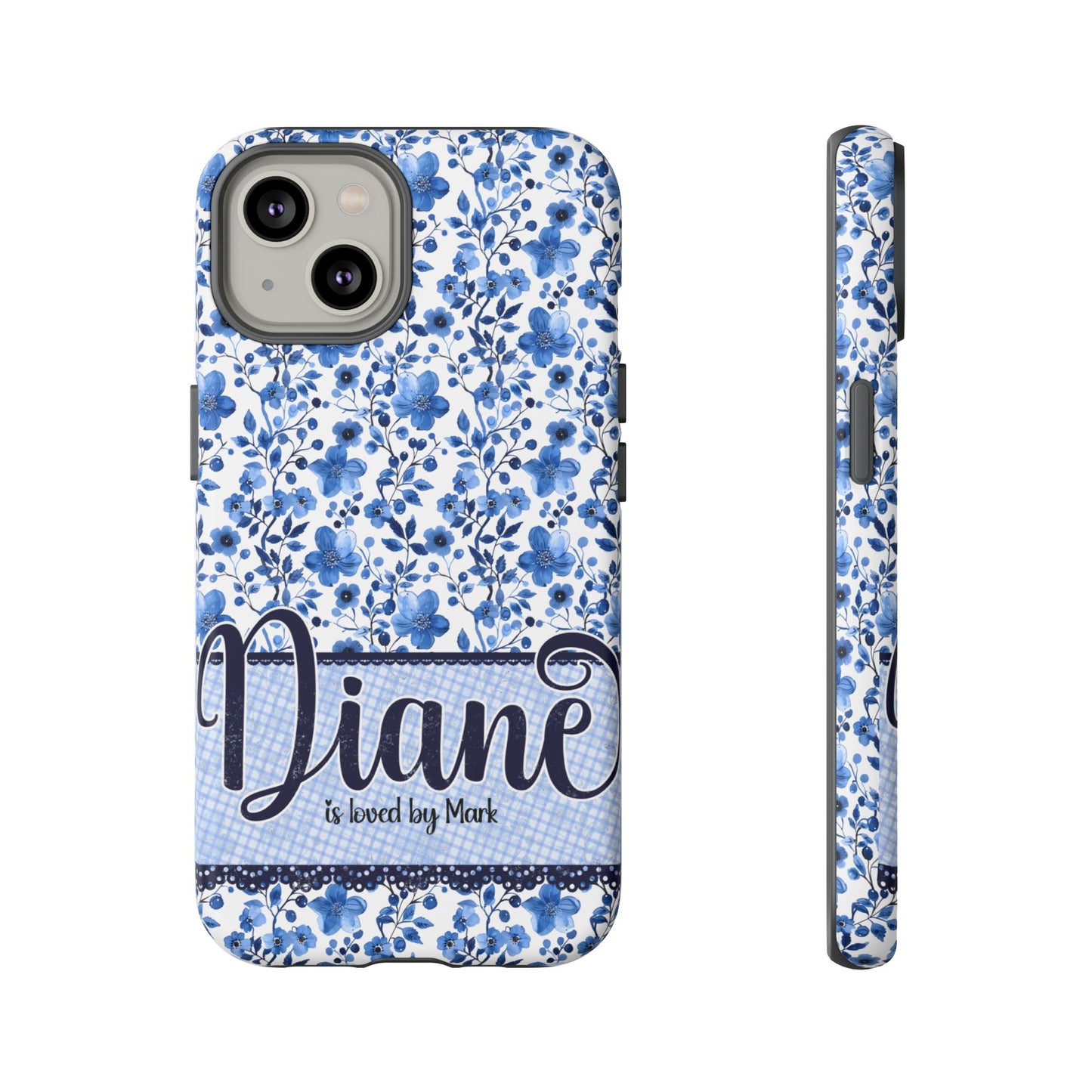 Personalised phone tough case - blue cottagecore floral design