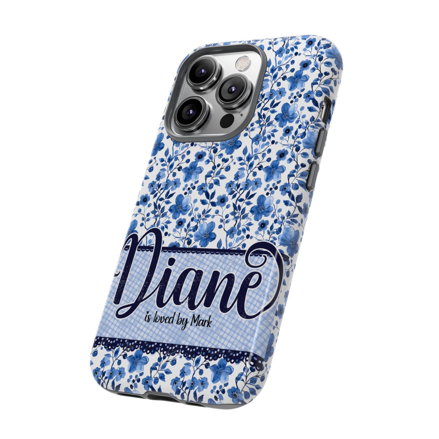 Personalised phone tough case - blue cottagecore floral design