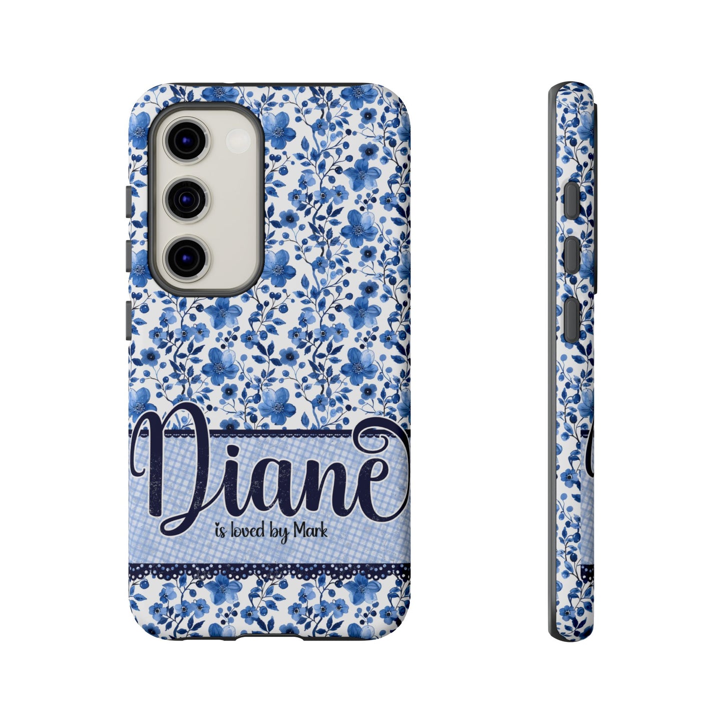 Personalised phone tough case - blue cottagecore floral design