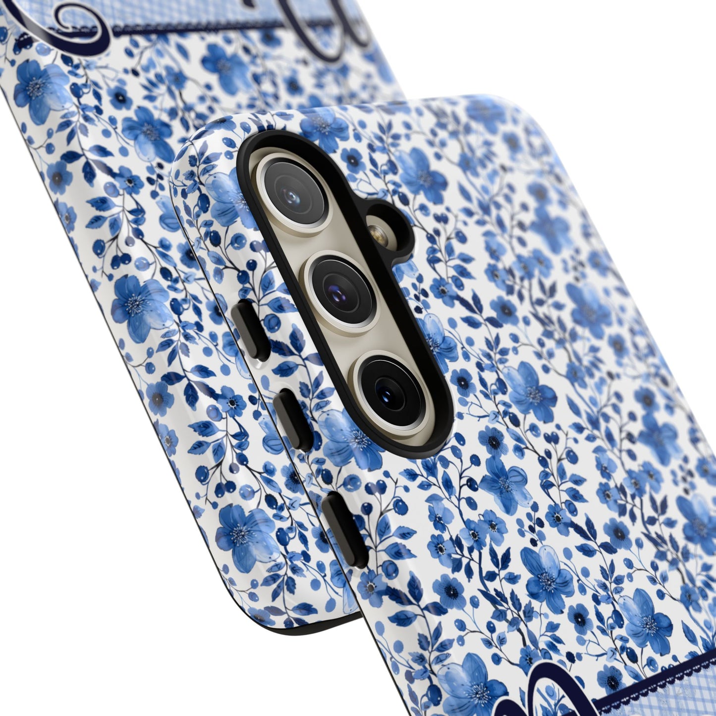 Personalised phone tough case - blue cottagecore floral design