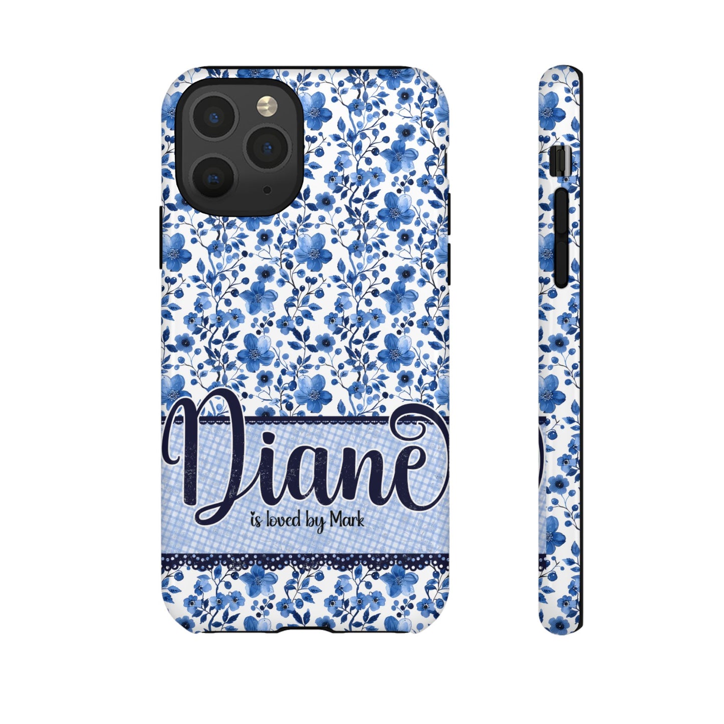 Personalised phone tough case - blue cottagecore floral design