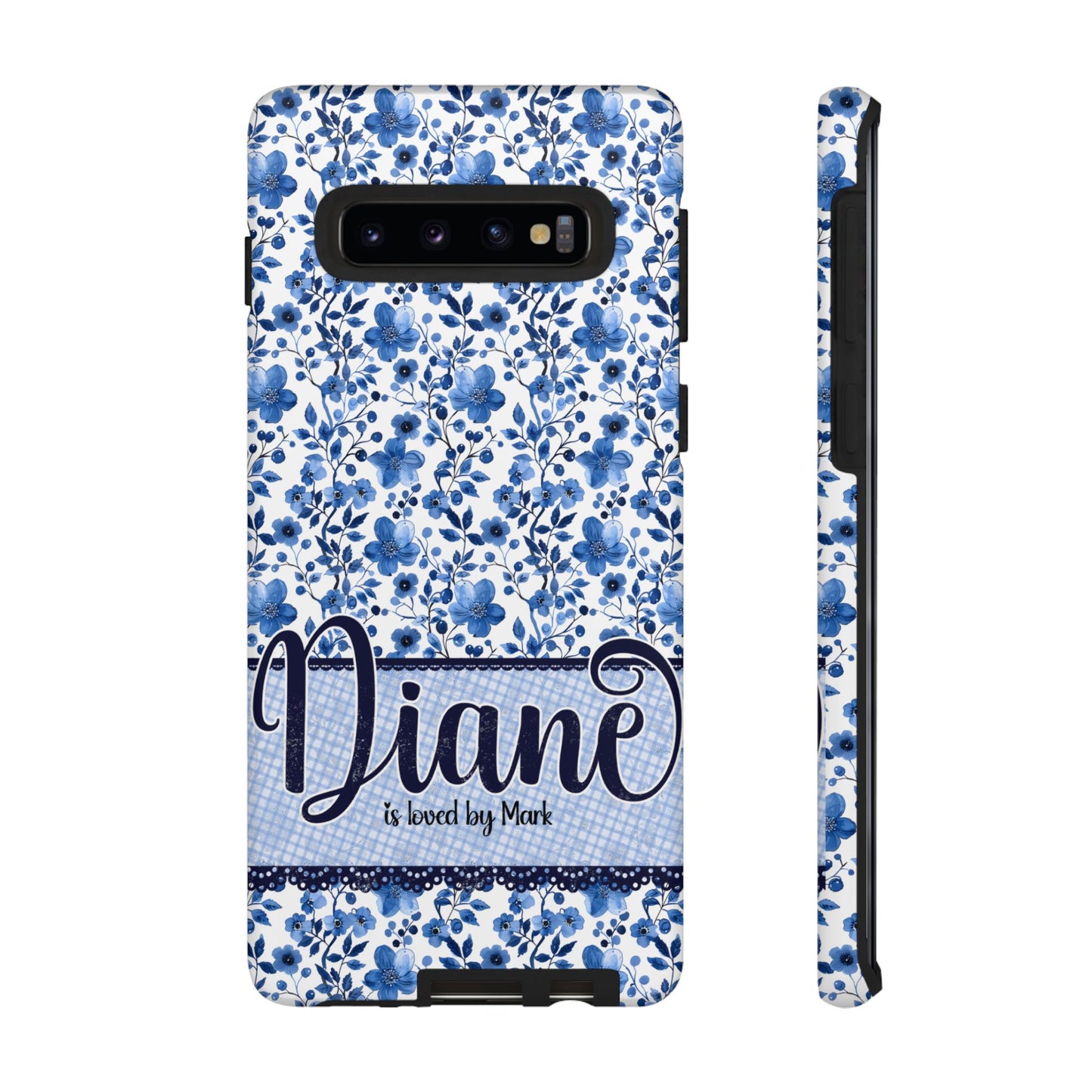 Personalised phone tough case - blue cottagecore floral design