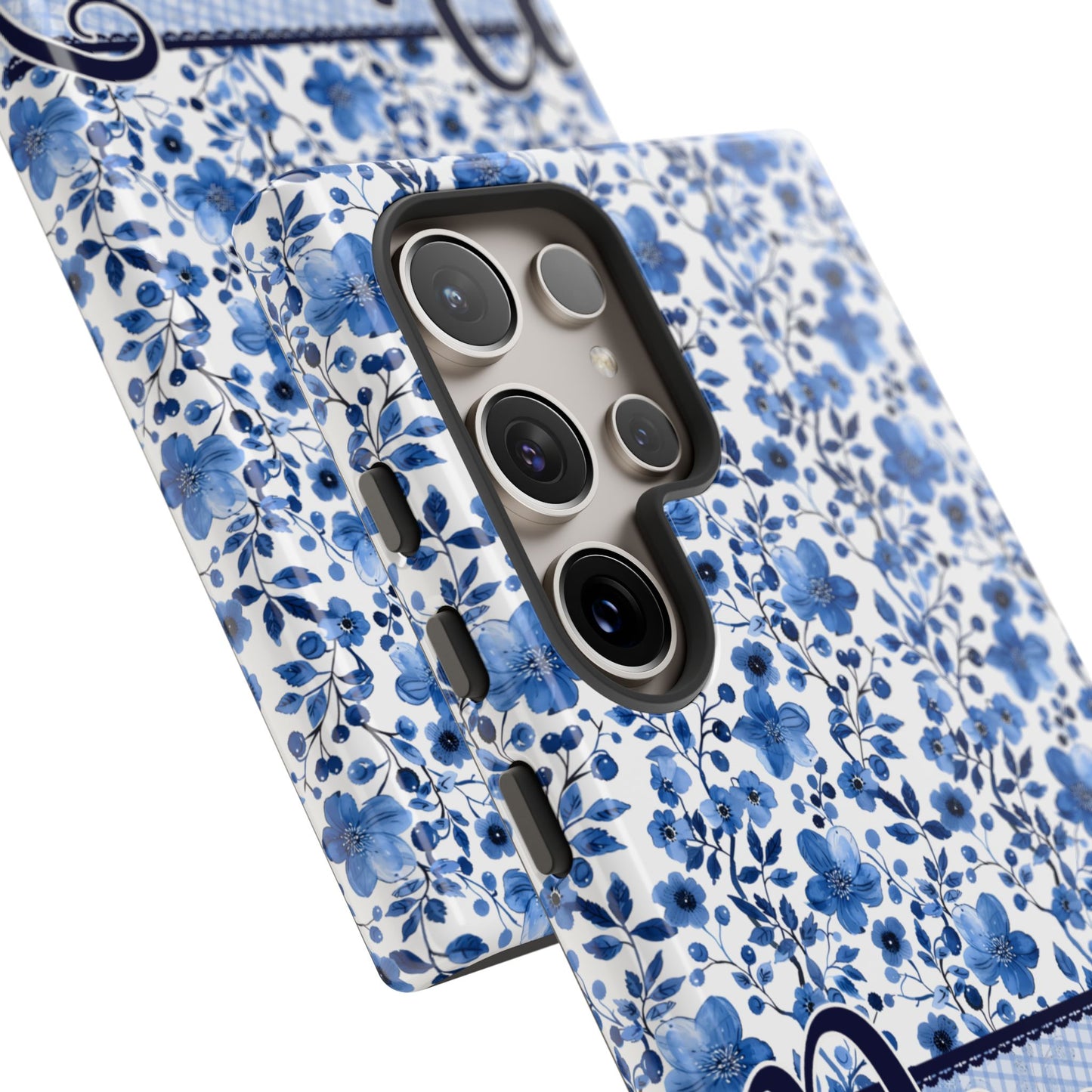 Personalised phone tough case - blue cottagecore floral design