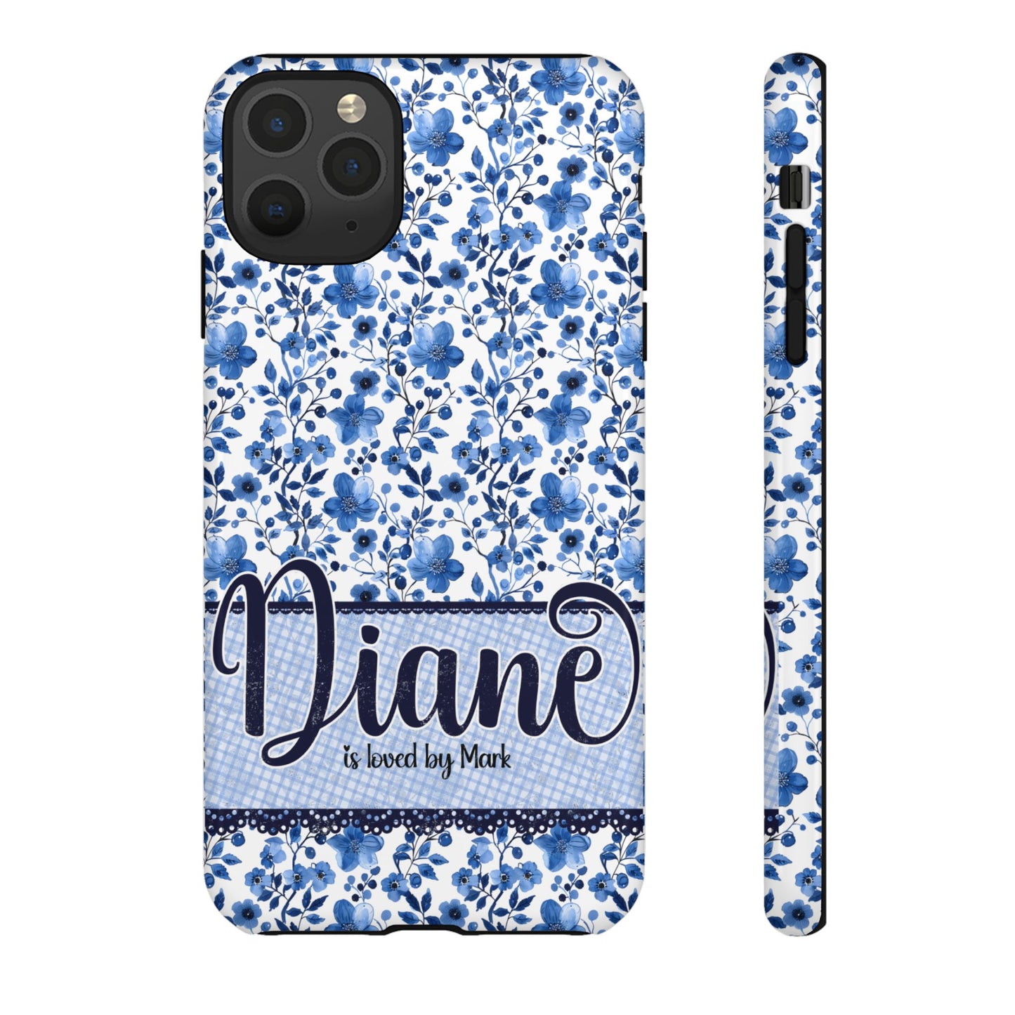 Personalised phone tough case - blue cottagecore floral design