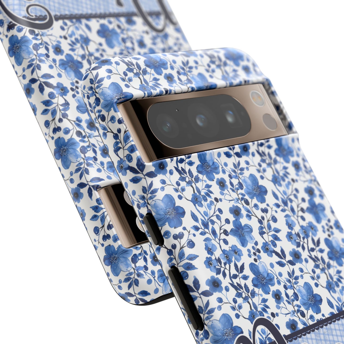 Personalised phone tough case - blue cottagecore floral design