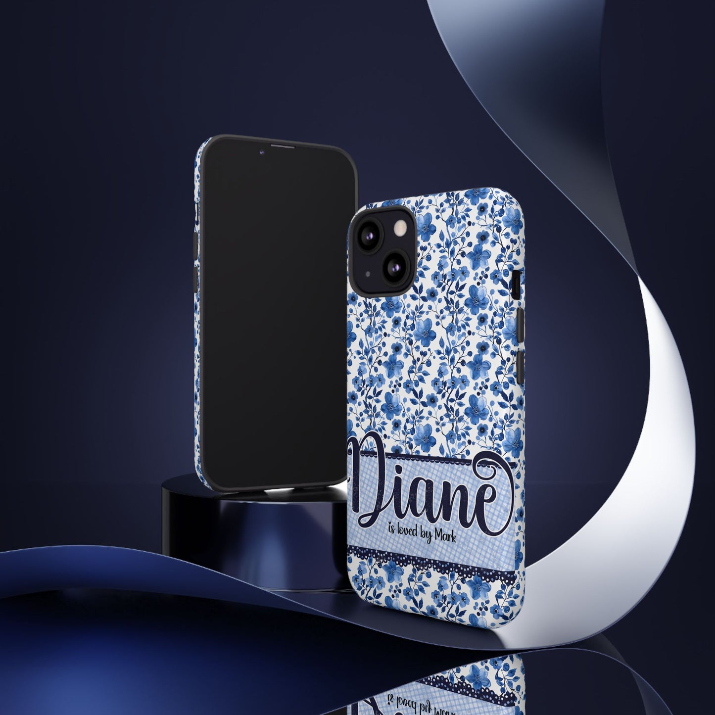 Personalised phone tough case - blue cottagecore floral design