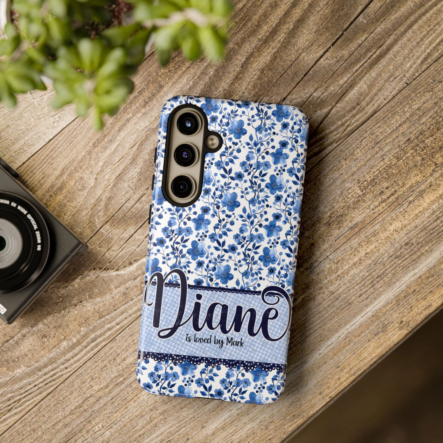 Personalised phone tough case - blue cottagecore floral design