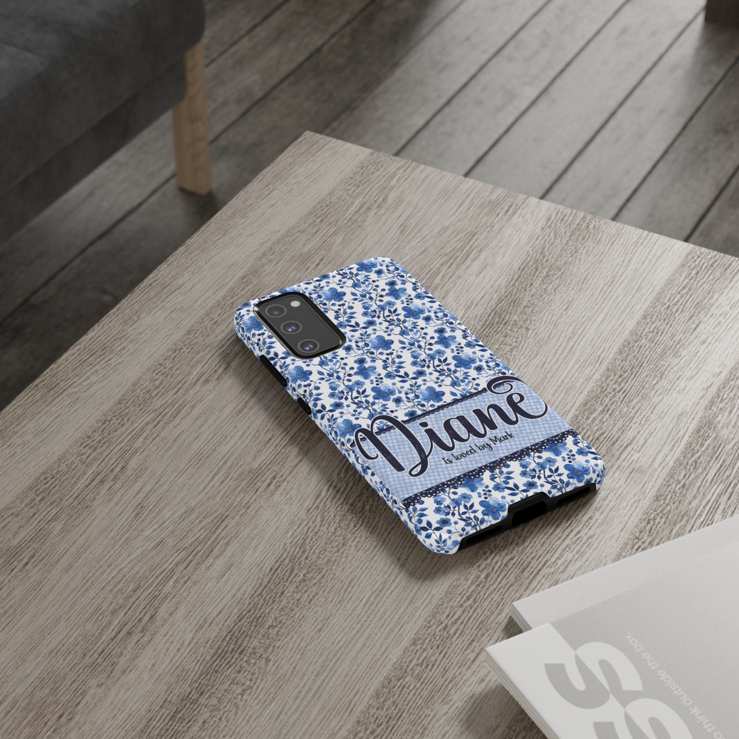 Personalised phone tough case - blue cottagecore floral design