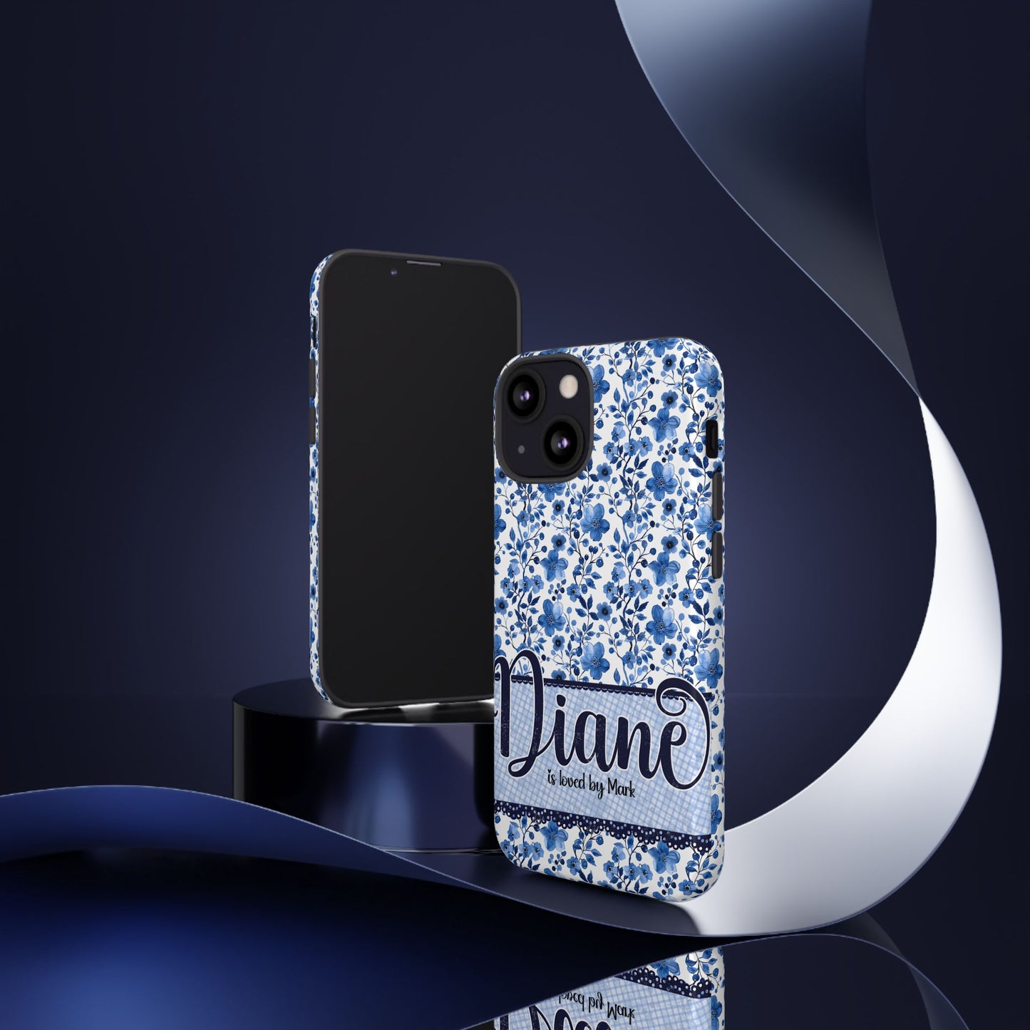 Personalised phone tough case - blue cottagecore floral design