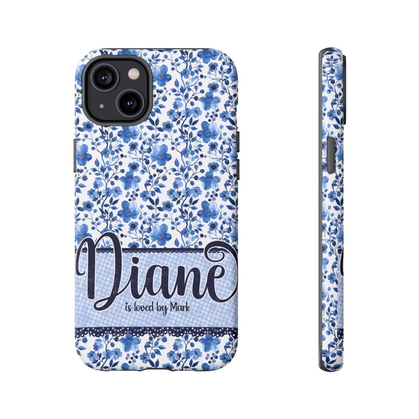Personalised phone tough case - blue cottagecore floral design