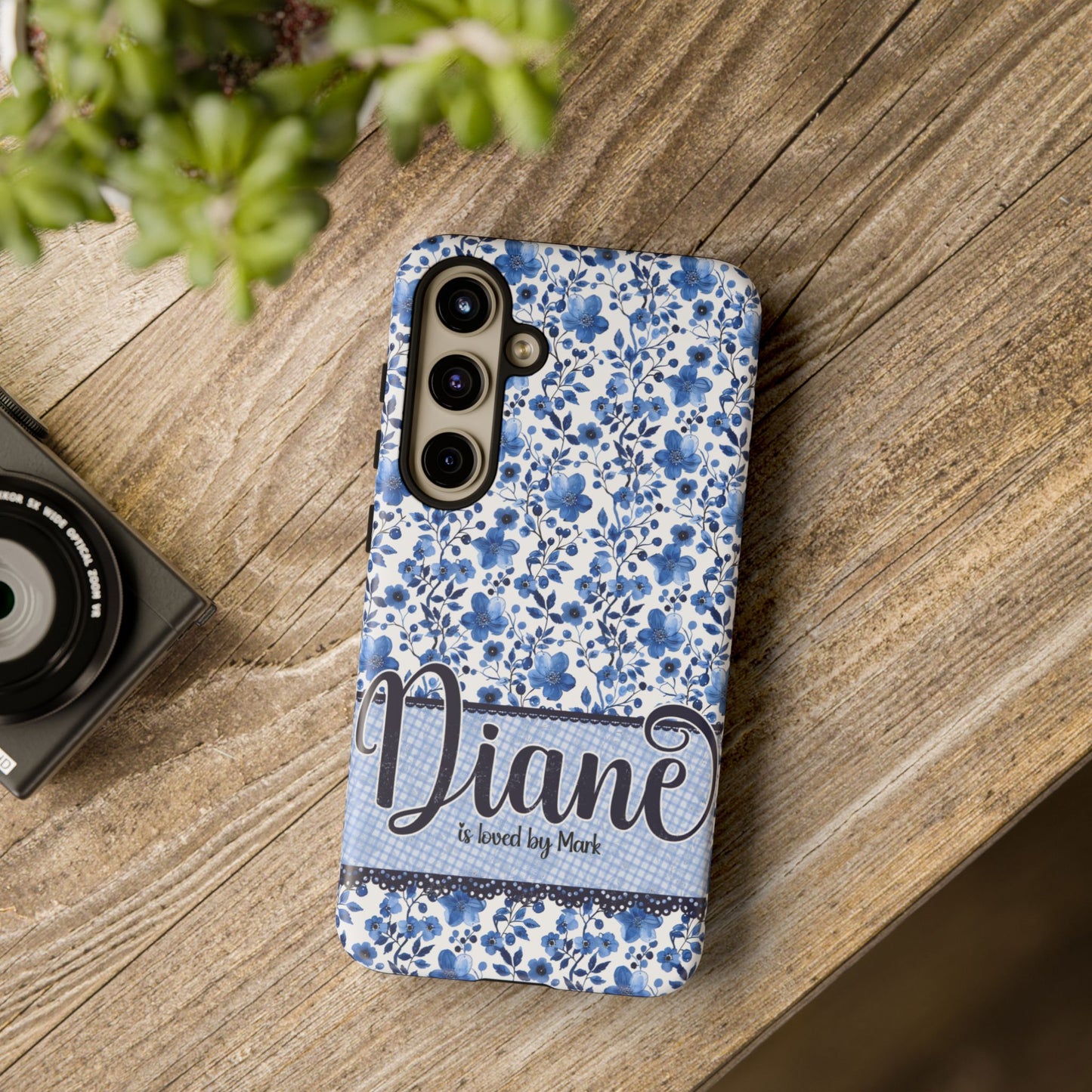Personalised phone tough case - blue cottagecore floral design