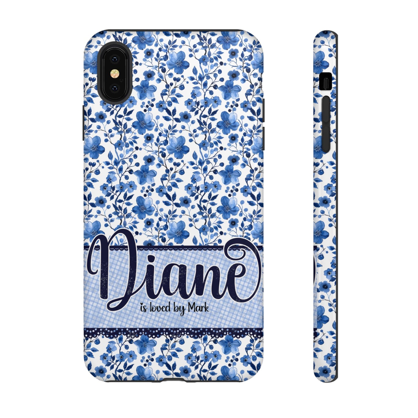 Personalised phone tough case - blue cottagecore floral design