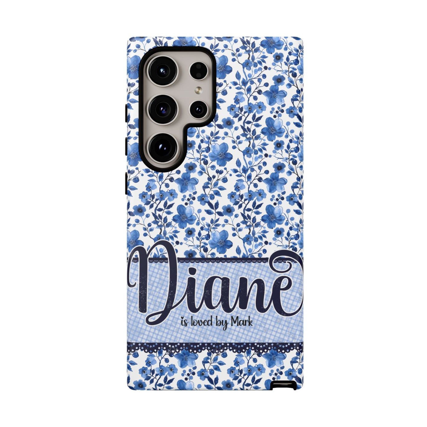 Personalised phone tough case - blue cottagecore floral design