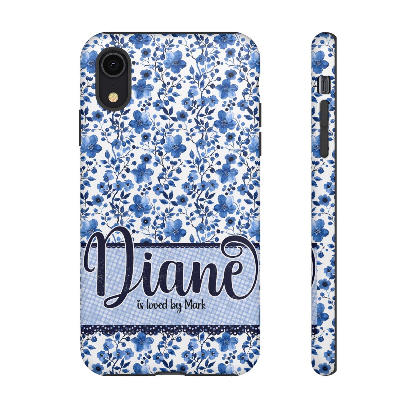 Personalised phone tough case - blue cottagecore floral design