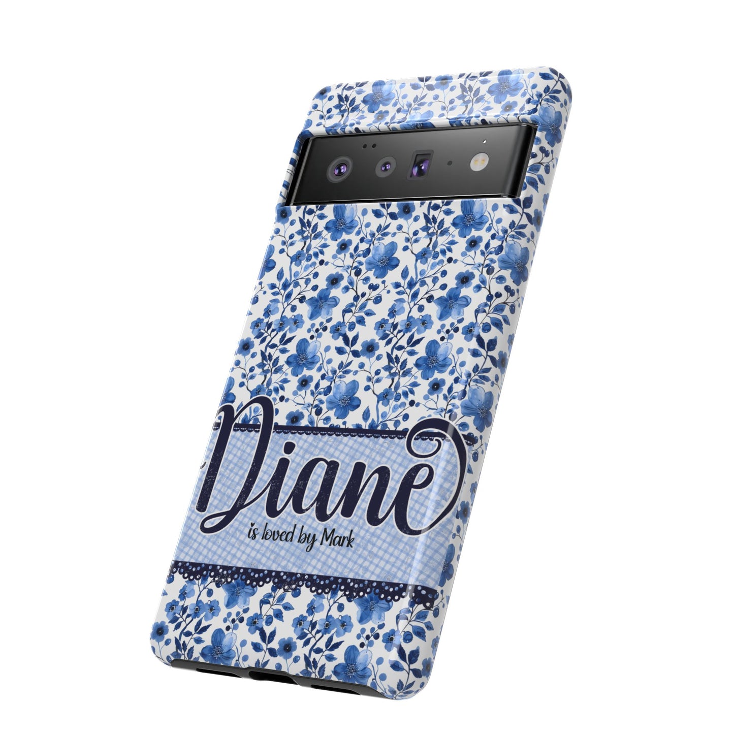 Personalised phone tough case - blue cottagecore floral design