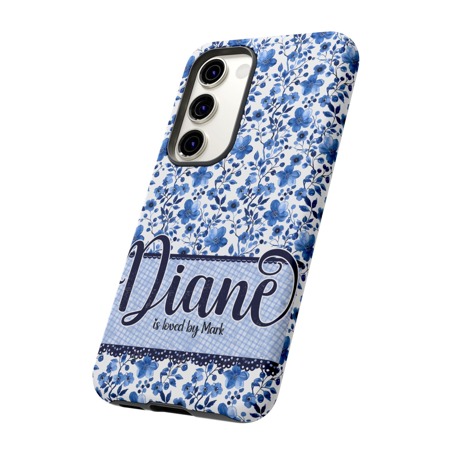 Personalised phone tough case - blue cottagecore floral design