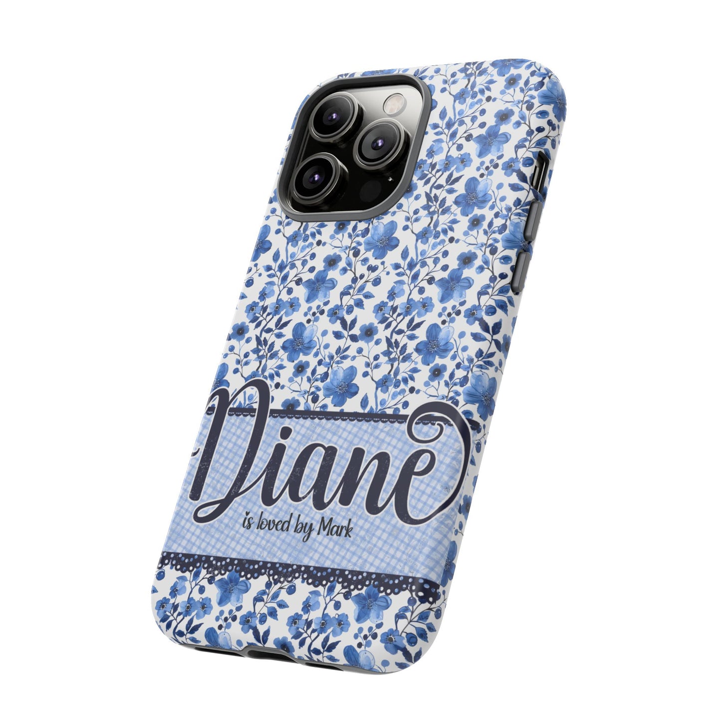 Personalised phone tough case - blue cottagecore floral design