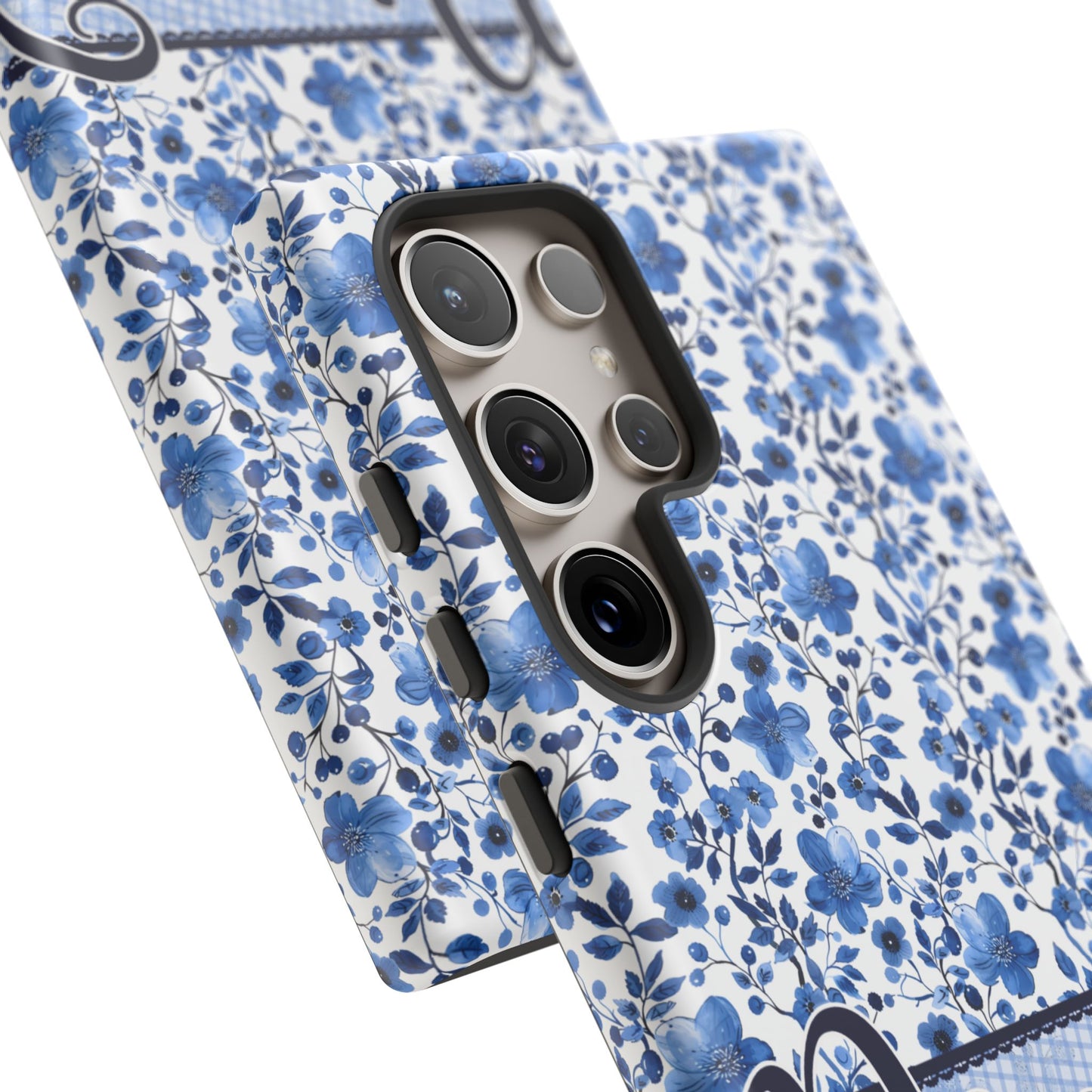 Personalised phone tough case - blue cottagecore floral design