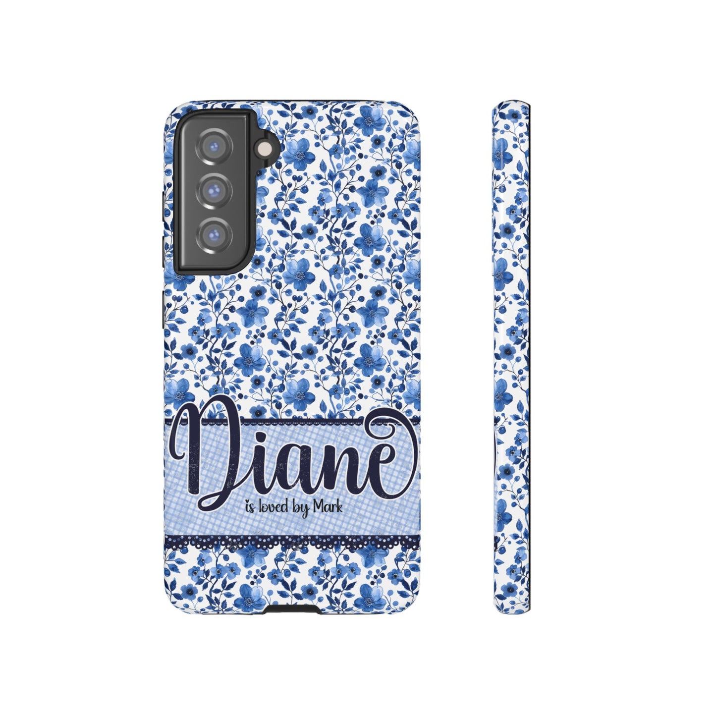 Personalised phone tough case - blue cottagecore floral design
