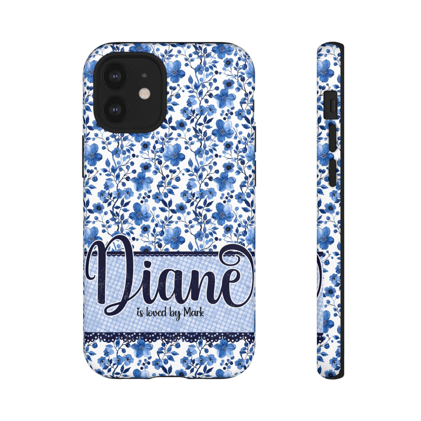 Personalised phone tough case - blue cottagecore floral design