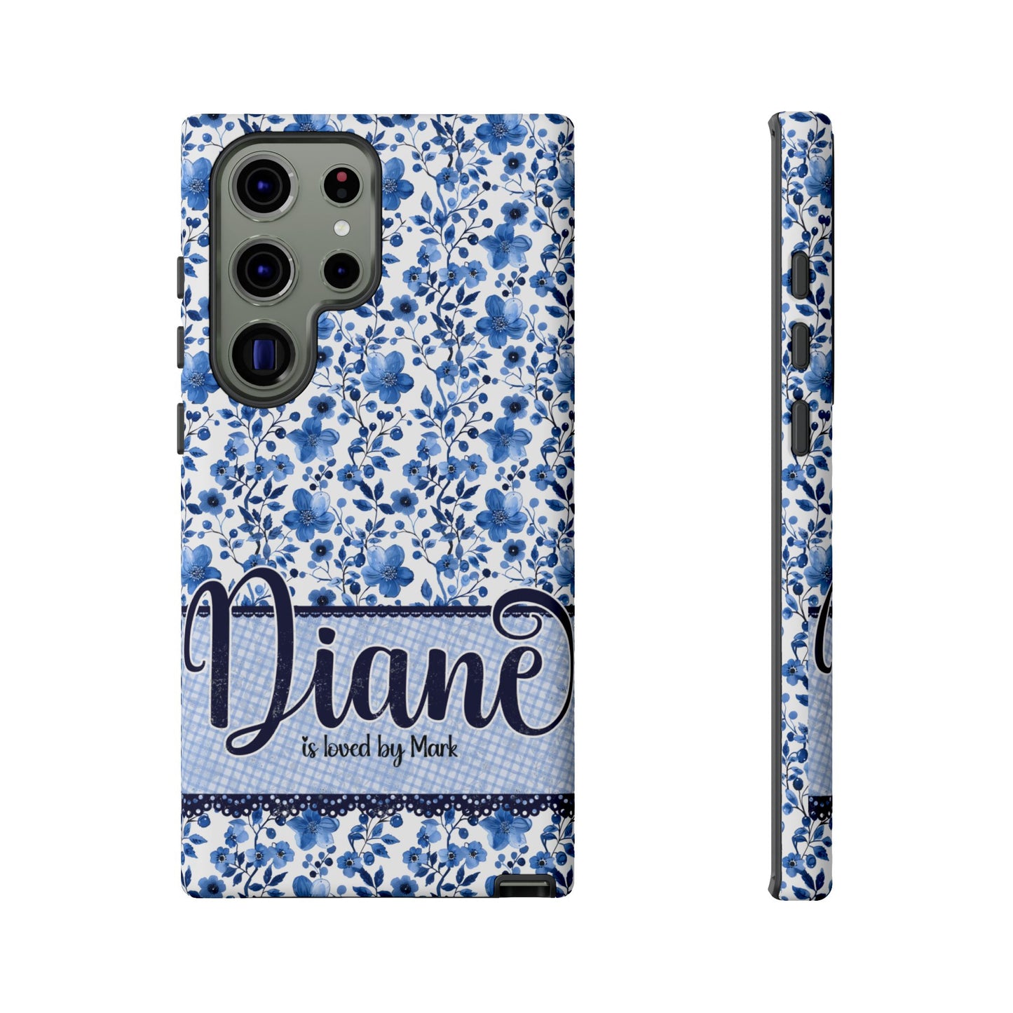 Personalised phone tough case - blue cottagecore floral design
