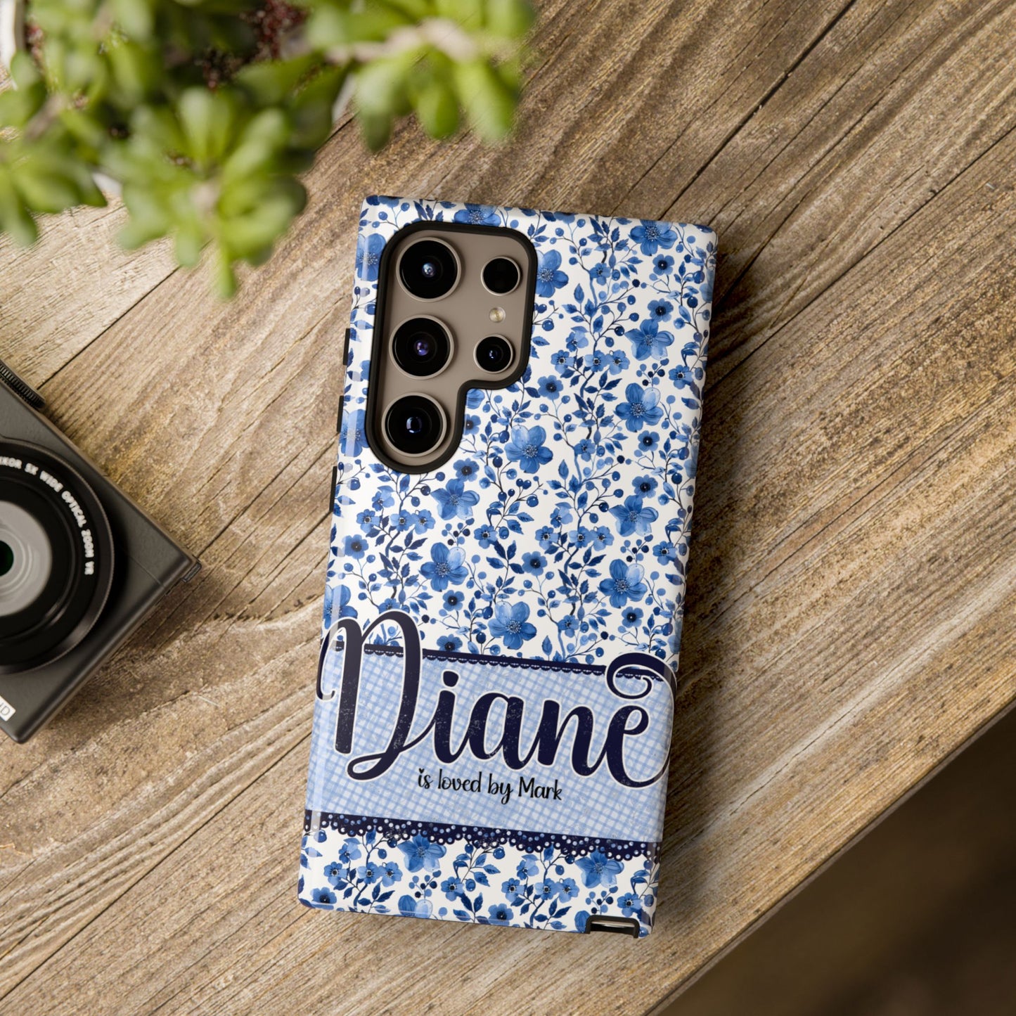 Personalised phone tough case - blue cottagecore floral design