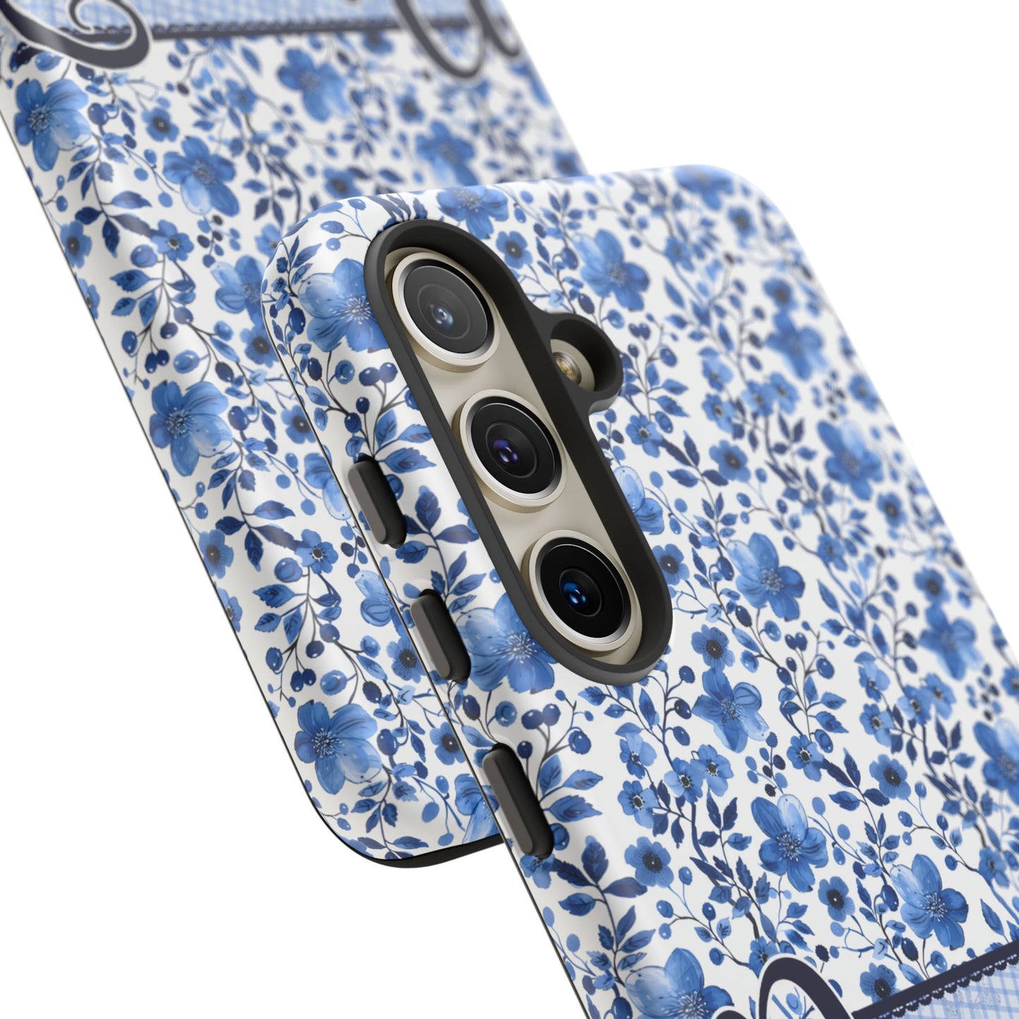 Personalised phone tough case - blue cottagecore floral design