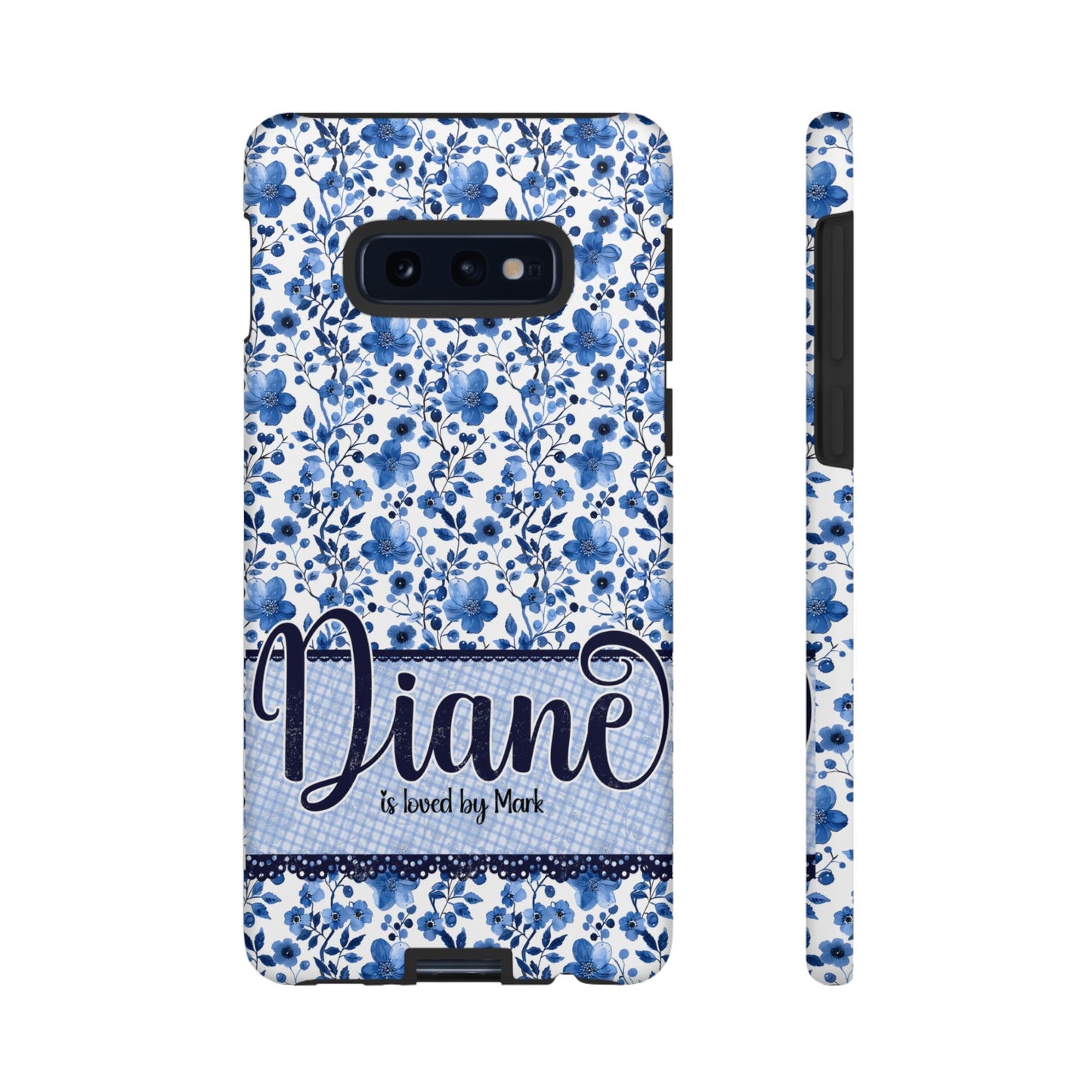 Personalised phone tough case - blue cottagecore floral design