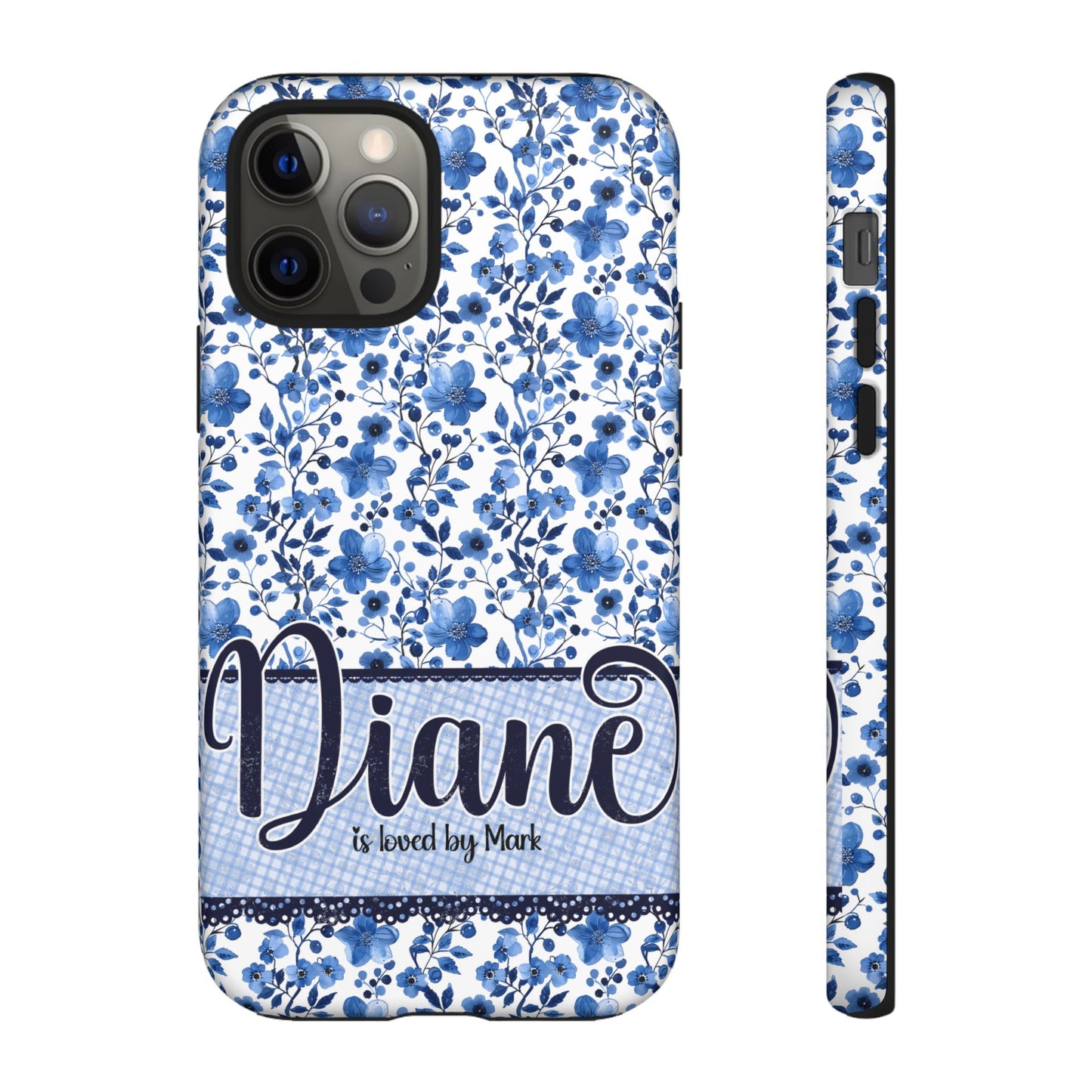 Personalised phone tough case - blue cottagecore floral design