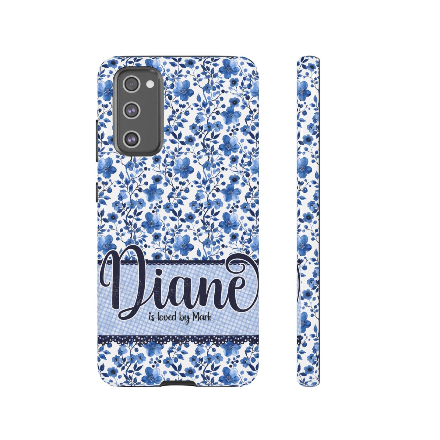 Personalised phone tough case - blue cottagecore floral design