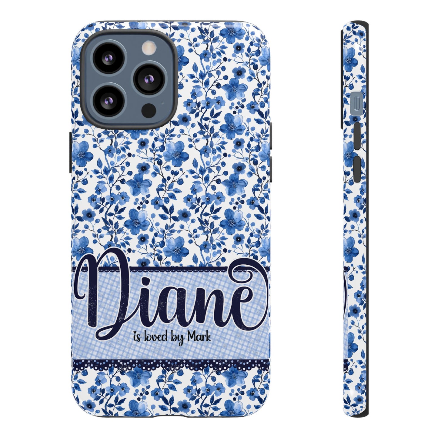 Personalised phone tough case - blue cottagecore floral design